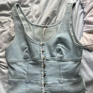 Light Blue Denim Button-Up Tank Top